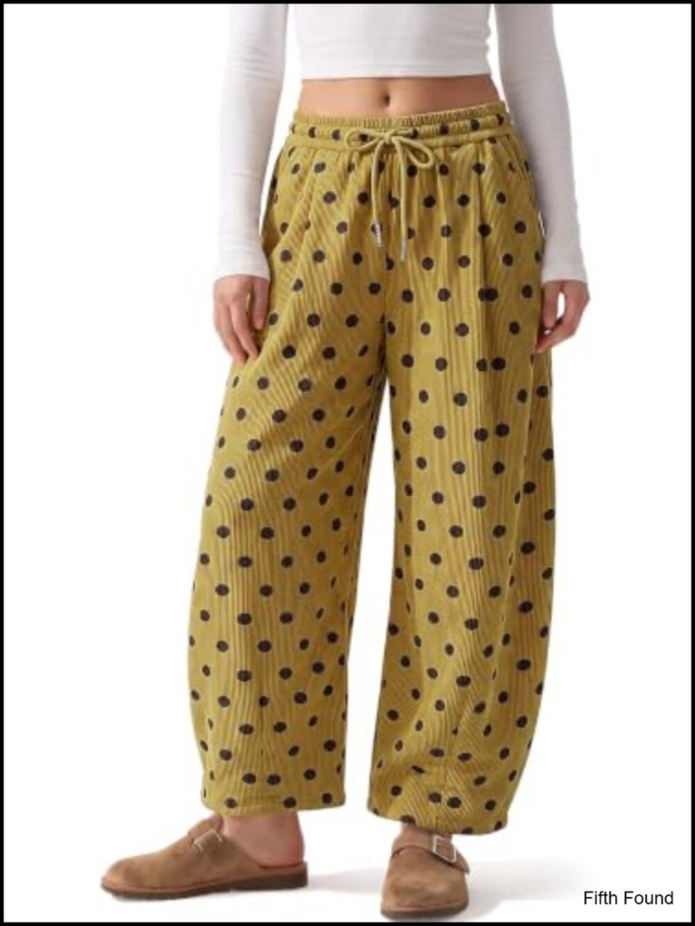 Corduroy Barrel Pants Polka Dot Wide Leg High Rise Drawstring Pockets